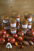 Canning jars, tomato coulis (Solanum lycopersicum), kitchen, home, Belfort, Territoire de Belfort, France