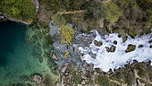 Fontaine-de-Vaucluse sinkhole giving rise to the Sorgue during an overflow phase in December 2022, Vaucluse, Provence-Alpes-Côte d'Azur, France