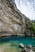 Fontaine-de-Vaucluse sinkhole giving rise to the Sorgue during an overflow phase in December 2022, Vaucluse, Provence-Alpes-Côte d'Azur, France