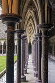 Lucerne puddingstone columns and Caen stone sculptures, cloister of Mont Saint Michel, France