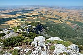 Depuis la sierra de Gratal , vue sur la plaine à blé de Huesca, Pyrénées Aragonaises, Espagne