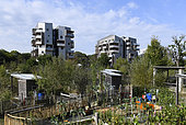 Shared gardens between tenants of buildings in Nantes, Pays de la Loire, France