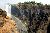 Victoria Falls in the dry season in October from the Zimbabwe side.