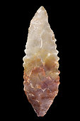 Toothed shape. Arrowhead in chipped stone. Neolithic period. Found between 1970 and 1980 in the southern Sahara at El Golea Timimoun, eastern erg. Algeria. 4 cm.