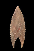 Toothed shape. Arrowhead in chipped stone. Neolithic period. Found between 1970 and 1980 in the southern Sahara at El Golea Timimoun, eastern erg. Algeria. 2,5 cm.