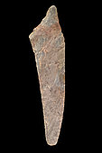 Curved blade with tang and side stop (rare shape). Pink gray jasper. Mali, Neolithic. 15.5cm.