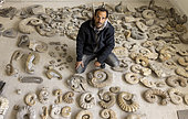 Luc Ebbo, paleonthologist and his collection of ammonites. Paleogalerie, Salignac. Ebbo collection