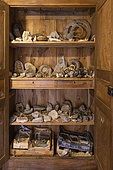 Collection of fossils in an old cupboard. Paleogalerie, Salignac. Ebbo collection