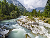 River Sarca. Val di Genova in the Parco Naturale Adamello - Brenta in the Trentino. Europe, Italy, Val Rendena