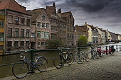 Bikes in the city, virtuous means of transport, City of Ghent, Province of East Flanders, Belgium.