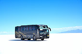 Bus (local line) on the Uyuni salar, Altiplao, Bolivia