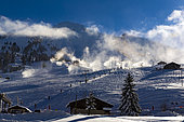 Snow guns in action, Global warming, La ClusazMassif de l'Etale, Haute Savoie, Alpes, France