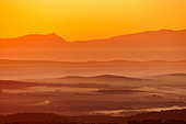 Sierra Magina at sunrise with mist in the valleys, Andalusia, Spain