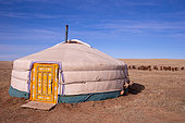 Yurt, Ger, Mongolian camp, Steppe area, East Mongolia, Mongolia