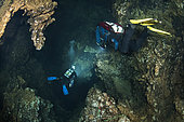 Underground divers in the exsurgence of Font Estramar / Fontaine de Salses, Pyrénées-Orientales, France