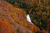 Cascade de l'Eventail in autumn, Vallée du Hérisson, Jura, France