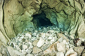 Pebbles at the bottom of the first well of the Buèges spring, 48 metres deep, Hérault, France