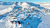 Village of Ittoqqortoormiit in winter, on Greenland's east coast