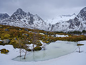 Landscape near Mefjordvaer. The island Senja during winter in the north of Norway. Europe, Norway, Senja, March