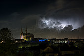 Thunderstorm and the cathedral. Developing thunderstorm over the Perche as seen from Chartres. France