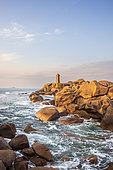 Ploumanach lighthouse, Mean Ruz, on the Pink Granite Coast, spring, Perros-Guirec, Côte d'Armor, Brittany, France