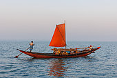 Local fishing boat on a Sunderbans inlet, Sunderbans, Ganges Delta, Bay of Bengal, India