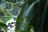 Crystal-clear waterfall in one of the lakes in Plitvice National Park, Croatia