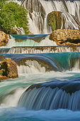 River and steps, limestone waterfalls in the Una National Park, Bosnia
