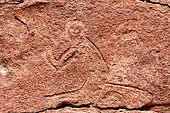Pre-Hispanic petroglyphs, Monkey, Stopover for caravans linking the altiplano to the Pacific coast. Hierbas Buenas, Atacama Desert, Chile.