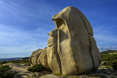 Stone giant in southern Corsica. Granite chaos sculpted and taffonized by marine erosion, Pointe de Testa-Ventilegne near Figari, South Corsica.