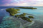 Aerial view, Uninhabited Island, Lagoon, At South Pass, South Channel, Fakarava Atoll, Tuamoto Archipelago, Tahiti, Society Islands, Leeward Islands, French Polynesia, Oceania