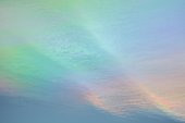 Quite rare optical phenomenon of iridescence of clouds of pearly, pink, green hues with pastel shades. Bas-Rhin, Collectivite europeenne d'Alsace, Grand Est, France, Europe