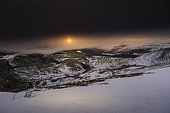 Lac Chambon under a sea of clouds, Puy de la Tâche, Monts Dore, Massif Central, France