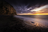 Sunset at the foot of the cliffs at Ault, Somme, Picardie, France