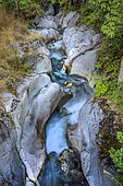 Les Oulles du Diable, in the Valgaudemar. Narrow gorge carved out by the Navette torrent, above La Chapelle-en- Valgaudemar - Hautes Alpes - France