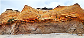 Mine d'or beach cliff, fluvial sands and gravels from a paleo-estuary (10 million years old) on a Hercynian micaschist bedrock, Golfe du Morbihan, Brittany, France
