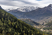 Upper Durance valley above Briançon in autumn, view of Fort des Têtes and Fort des Salettes, Hautes-Alpes, France