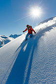 Skier, Telemark, Châtel, Portes du Soleil, Haute Savoie, Alpes, France