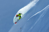 Close-up of a skier in powder snow, Alps, France
