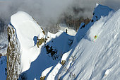 Skier in powder snow, Rosa Kutor, Sochi, Caucasus, Russia