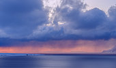 Sunset over the Isfjord during winter on the island of Spitsbergen in the Svalbard archipelago. Polar region, arctic, Norway, Svalbard