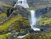 Waterfall Dynjandi in Borgarfjoerdur. The Westfjords (Vestfirdir) in Iceland during autumn. Europe, Northern Europe, Iceland