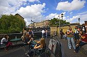 United Kingdom London Regent's Canal Bar and youngers along the canal at Camden.