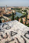 A view over Verona with graffiti, Veneto, Italy