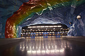 Sweden, Stockholm, Tunnelbana or T-bana (subway), Stadion station, 'the rainbow' by Ake Pallarp