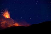 Italy, Sicily, Stromboli island. Strombolian eruption of the Volcano