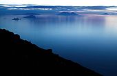 Italy, Sicily, Stromboli island.View from the top of the Volcano to Salina  and Panarea islands