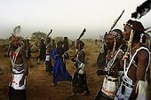 Gerewol festival, Niger. Tribesmen returning to the camp at the end of the dancing