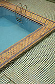 Swimming pool detail, El Yacout riad, Fes, Morocco, Property released.