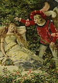 The Sleeping Beauty -- the Prince finds the Princess, fast asleep. (19th century)